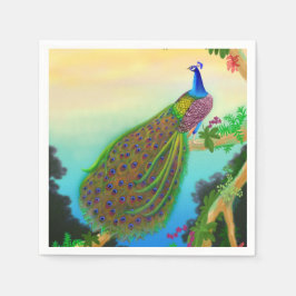 Elegant Blue Indian Peacock Napkins Serviette