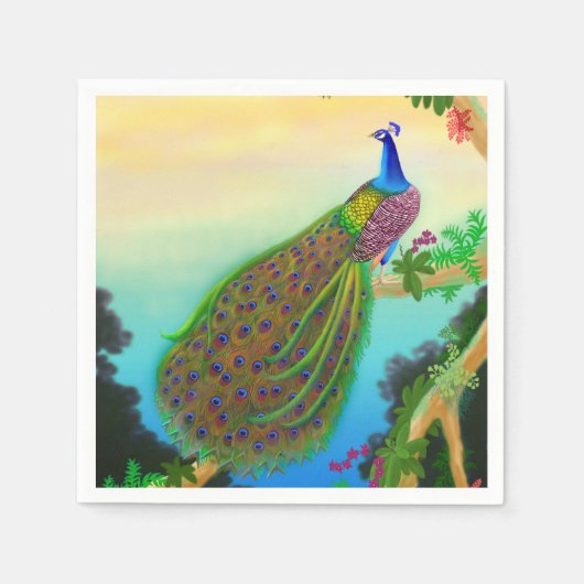 Elegant Blue Indian Peacock Napkins Serviette (Vorderseite)