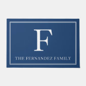 Elegant Blue Initial Familienname Fußmatte (Vorderseite)