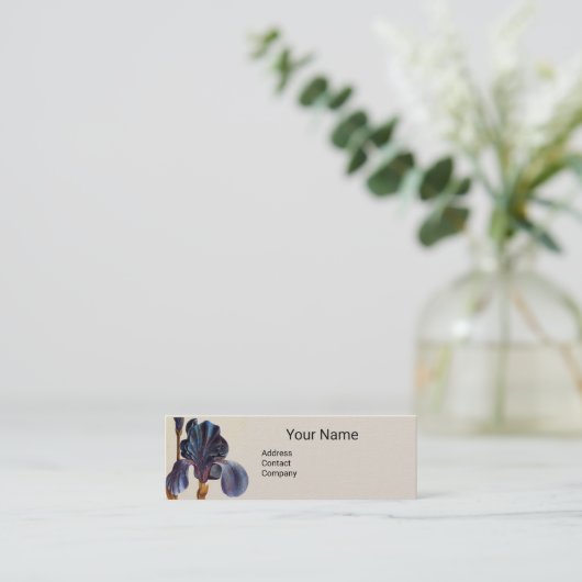 ELEGANT BLUE IRIS Monogramm Mini Visitenkarte (Stehend Vorderseite)