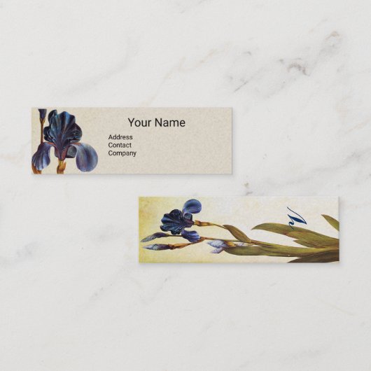 ELEGANT BLUE IRIS Monogramm Mini Visitenkarte (Vorne/Hinten)