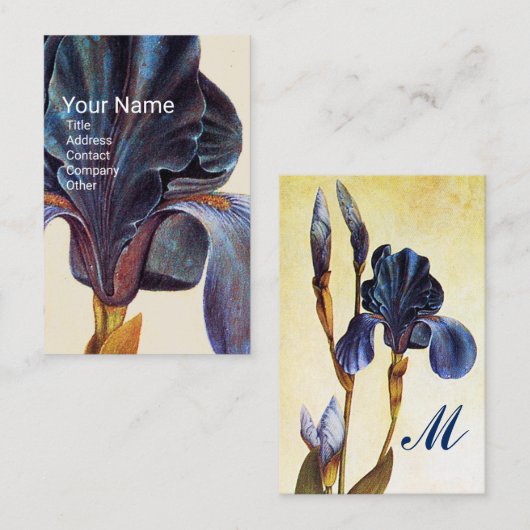 ELEGANT BLUE IRIS Monogramm Visitenkarte (Vorne/Hinten)