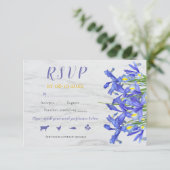 Elegant Blue Irish Bloral on Gray Marble Wedding RSVP Karte (Stehend Vorderseite)