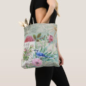 Elegant Blue Jay Bird Vintag Rosa Blüte und Name Tasche (Von Nahem)