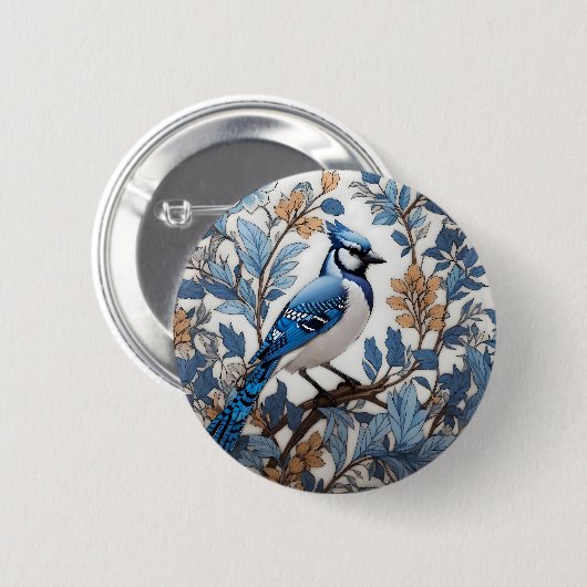 Elegant Blue Jay William Morris Inspiriert Button (Vorne & Hinten)