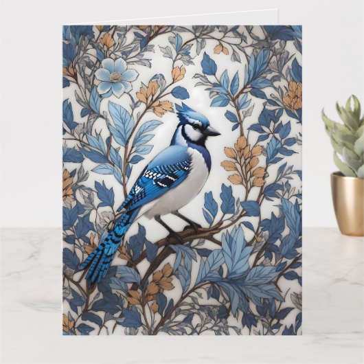 Elegant Blue Jay William Morris Inspiriert Karte (Kleine Pflanze)