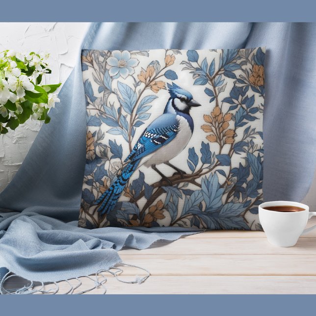 Elegant Blue Jay William Morris Inspiriert Kissen (Von Creator hochgeladen)