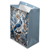 Elegant Blue Jay William Morris Inspiriert Mittlere Geschenktüte (Vorderseite Schrägansicht)