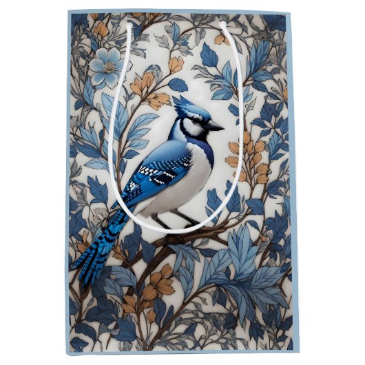 Elegant Blue Jay William Morris Inspiriert Mittlere Geschenktüte (Vorderseite)