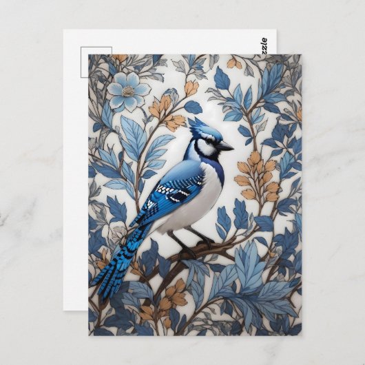 Elegant Blue Jay William Morris Inspiriert Postkarte (Vorne/Hinten)