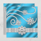 Elegant Blue Jewel Diamonds Silver Birthday Party Einladung (Vorne/Hinten)