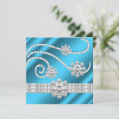Elegant Blue Jewel Diamonds Silver Birthday Party Einladung (Stehend Vorderseite)