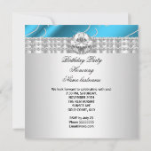 Elegant Blue Jewel Diamonds Silver Birthday Party Einladung (Rückseite)