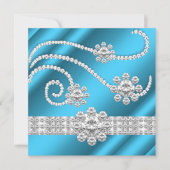 Elegant Blue Jewel Diamonds Silver Birthday Party Einladung (Vorderseite)