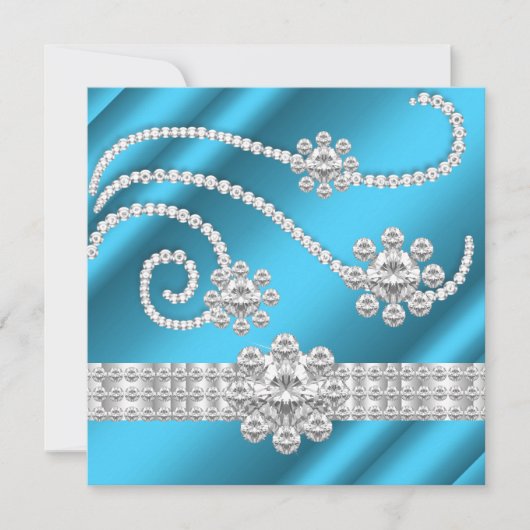 Elegant Blue Jewel Diamonds Silver Birthday Party Einladung (Vorderseite)