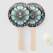 Elegant Blue Jeweled Look Hand Fans Fächer (Vorne und Hinten)