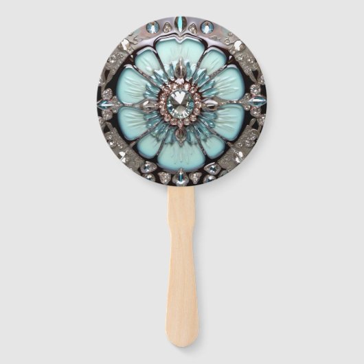 Elegant Blue Jeweled Look Hand Fans Fächer (Vorderseite)