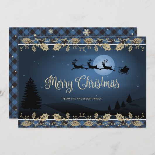 Elegant Blue Kariert Reindeer Weihnachten (Vorne/Hinten)