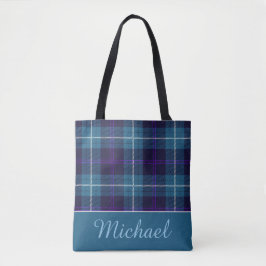 Elegant Blue Kariert Tartan Personalisiert Name Sc Tasche