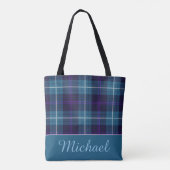 Elegant Blue Kariert Tartan Personalisiert Name Sc Tasche (Rückseite)