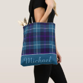 Elegant Blue Kariert Tartan Personalisiert Name Sc Tasche (Von Nahem)