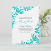 Elegant Blue Lace White Damasks Wedding Einladung (Stehend Vorderseite)