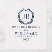 Elegant Blue Laurel Wreath Weinetikett (Einzelnes Label)