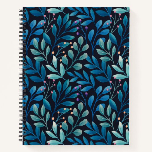 Elegant Blue Leaf Notebook Notizblock (Vorderseite)