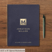 Elegant Blue Leather Gold Initial Notizblock