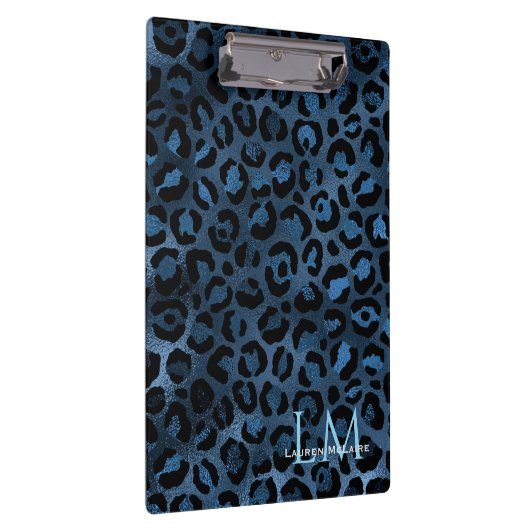 Elegant Blue Leopard Personalized Clipboard Klemmbrett (Rechts)