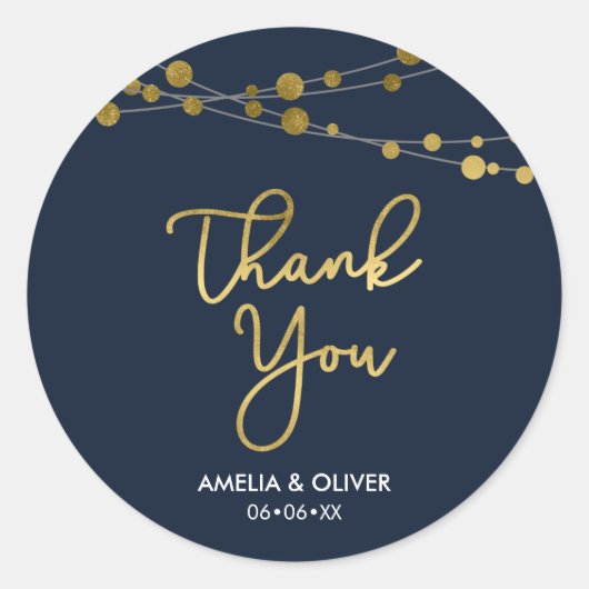 Elegant Blue Lights Imitate Gold Vielen Dank Runder Aufkleber (Vorderseite)