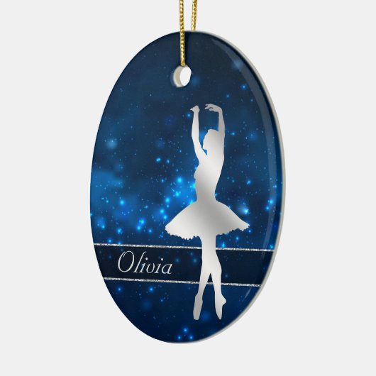 Elegant Blue Lights Silver Ballerina Keramik Ornament (Links)