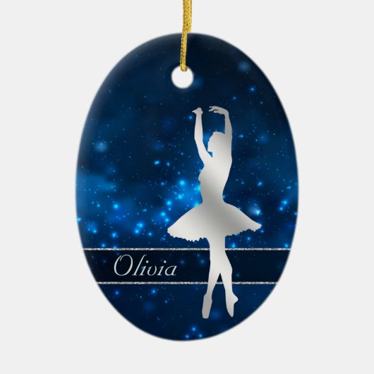 Elegant Blue Lights Silver Ballerina Keramik Ornament (Vorne)