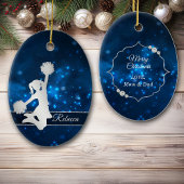 Elegant Blue Lights Silver Cheer Leader Keramik Ornament