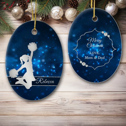 Elegant Blue Lights Silver Cheer Leader Keramik Ornament