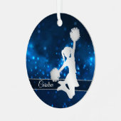 Elegant Blue Lights Silver Cheerleader Ornament Aus Metall (Vorderseite links)
