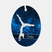 Elegant Blue Lights Silver Gymnast Ornament Aus Metall (Vorderseite links)