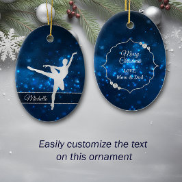Elegant Blue Lights Silver Silhouette Dancer Keramik Ornament