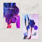 ELEGANT BLUE LILA IRIS Monogramm Visitenkarte (Vorne/Hinten)