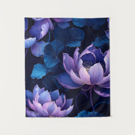 Elegant Blue Lila Lotus Tapestry Wandteppich