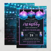 Elegant Blue & Lila Mermaid Baubles Geburtstag Einladung (Vorne/Hinten)