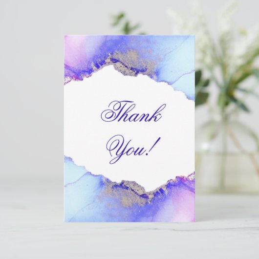 Elegant Blue Lila Silver Wedding Dankeskarte (Stehend Vorderseite)