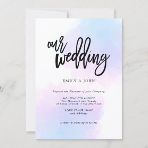 Elegant Blue/Lilac Watercolor/Black Script Wedding Einladung