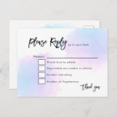 Elegant Blue/Lilac Watercolor/Script Wedding RSVP Postkarte (Vorne/Hinten)