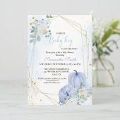 Elegant Blue Little Pumpkin Boy Baby Shower Einladung (Stehend Vorderseite)