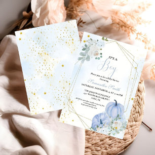 Elegant Blue Little Pumpkin Boy Baby Shower Einladung