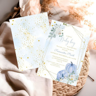 Elegant Blue Little Pumpkin Boy Baby Shower Einladung