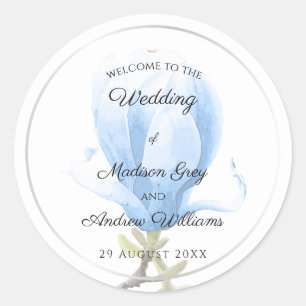 Elegant Blue Magnolia Wedding Runder Aufkleber