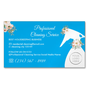 Elegant Blue Maid Spray Flower Cleaning Logo Magnetische Visitenkarte