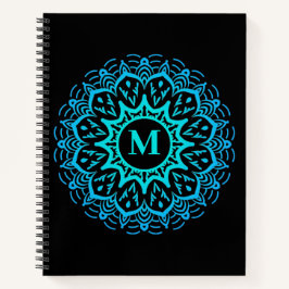 Elegant Blue Mandala Monogram Back to School Notizblock